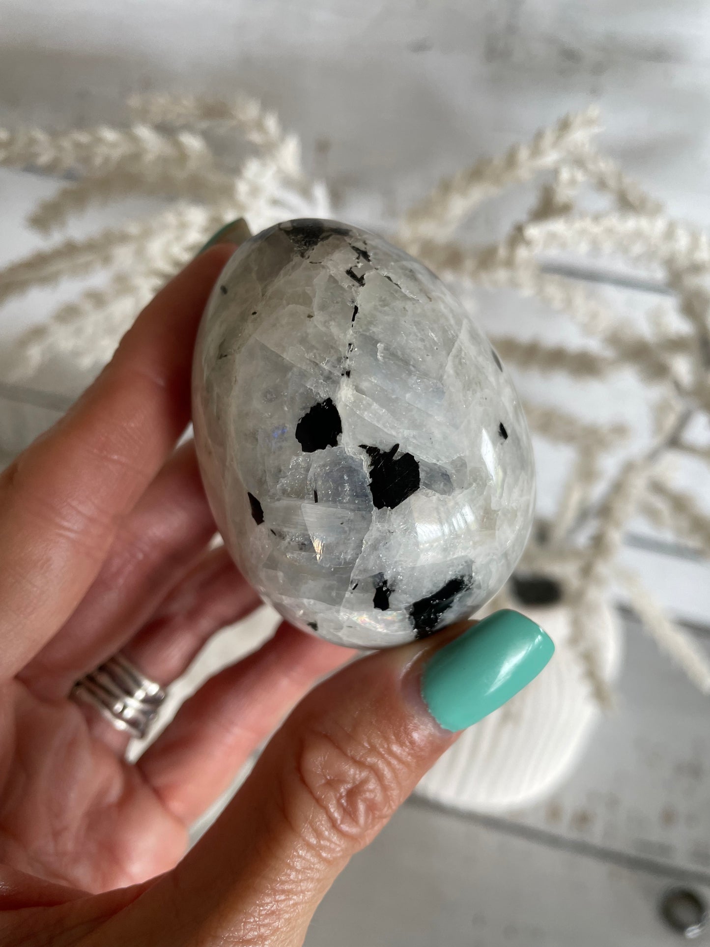 Rainbow Moonstone Egg with holder