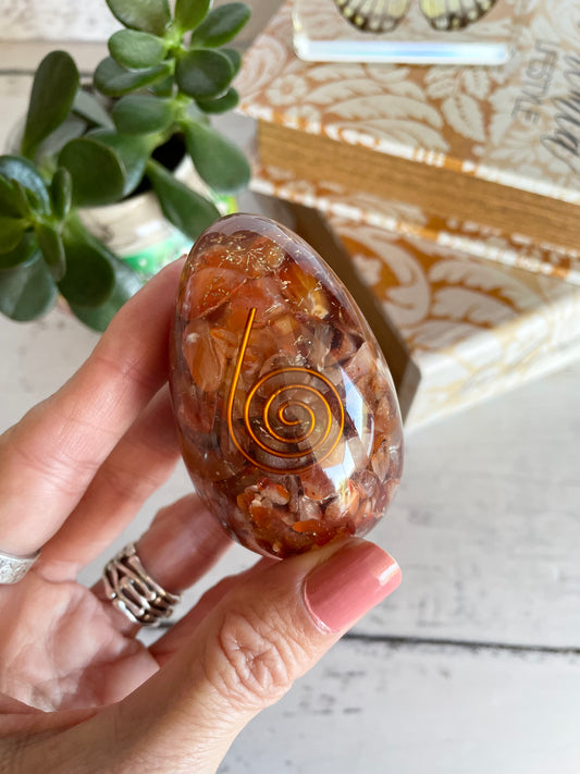 Orgone Egg - Carnelian Includes Hematite Ring