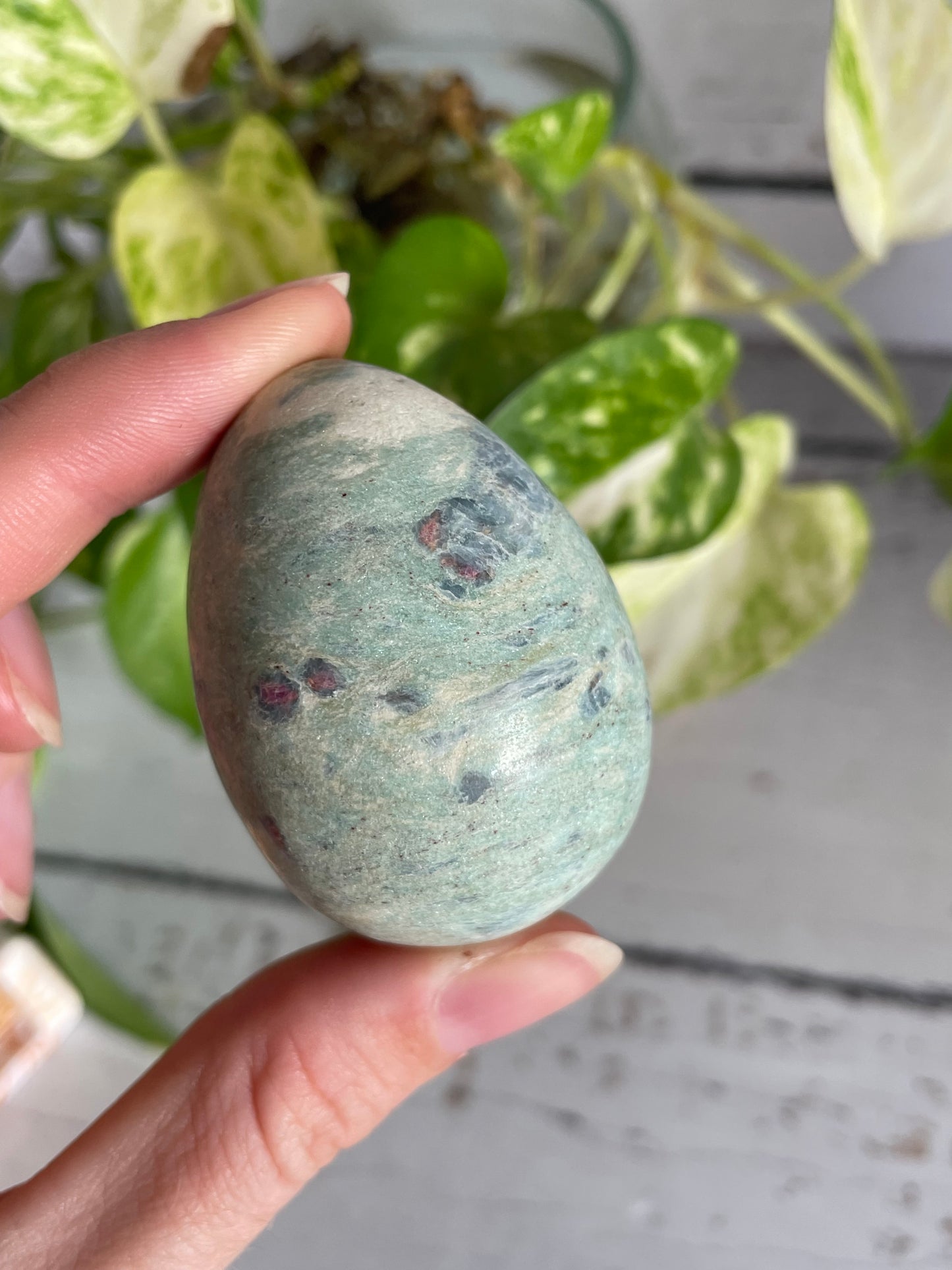 Ruby Fuchsite Egg Includes Hematite Ring