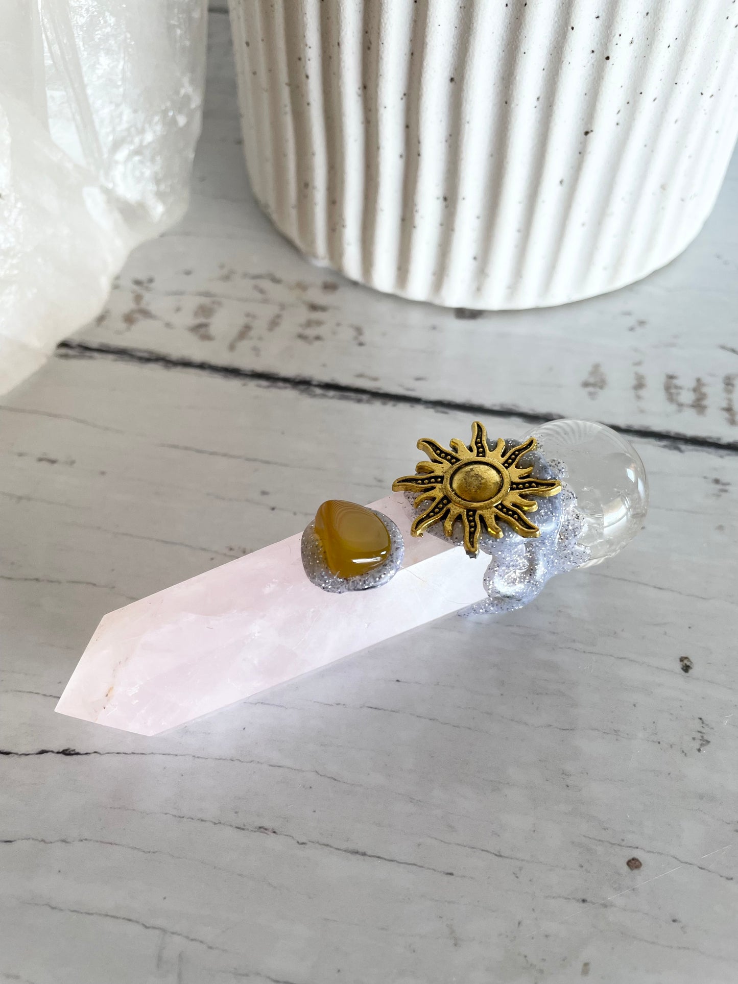 Rose Quartz with Clear Quartz Wand