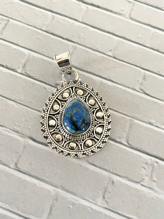 Turquoise Azurite Silver Pendant