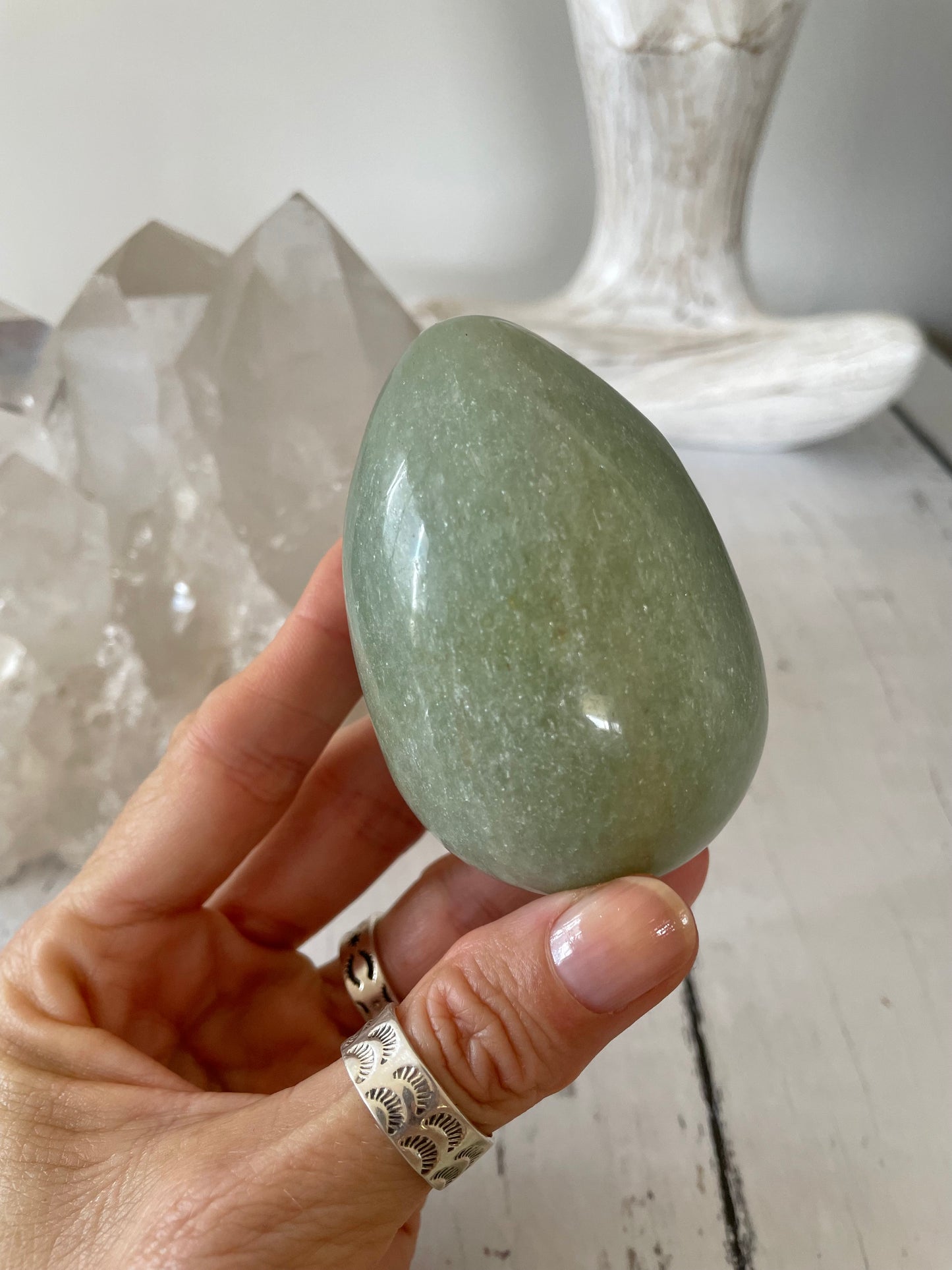 Green Aventurine Egg Includes Hematite Ring