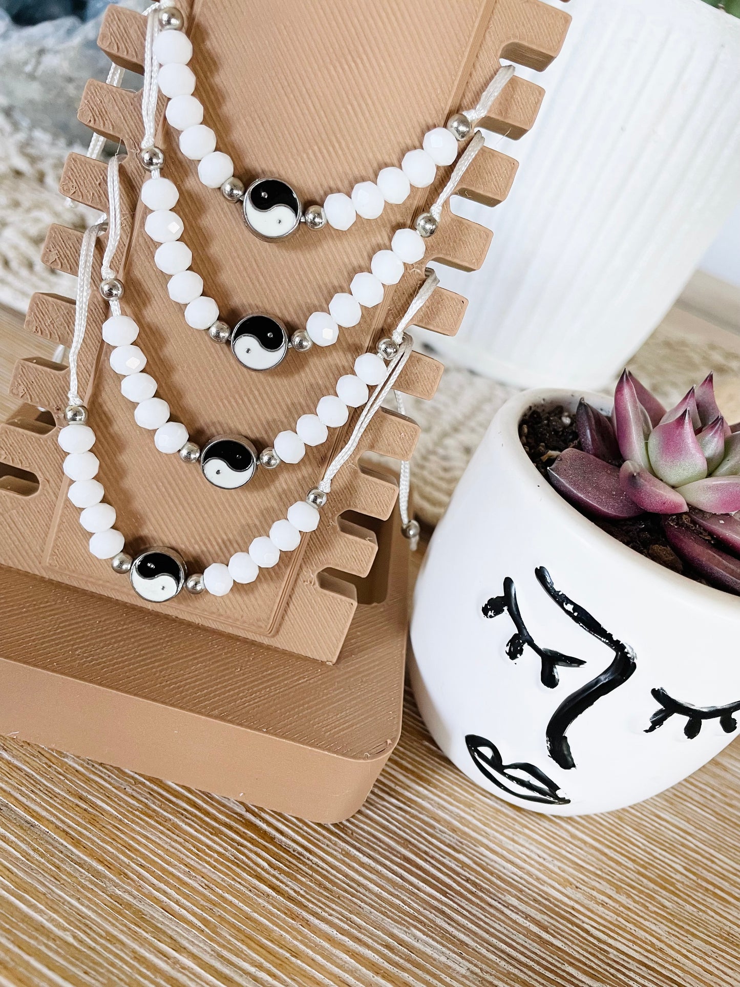 Yin Yang White Macrame Bracelet
