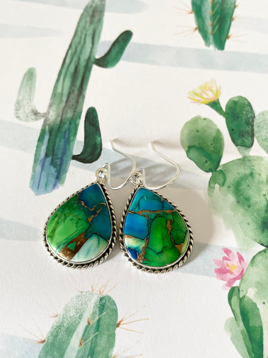 Peacock Dahlia Turquoise Dangles