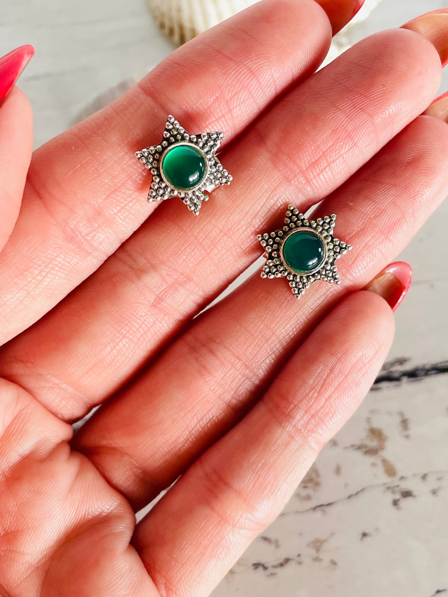 Green Chalcedony Studs