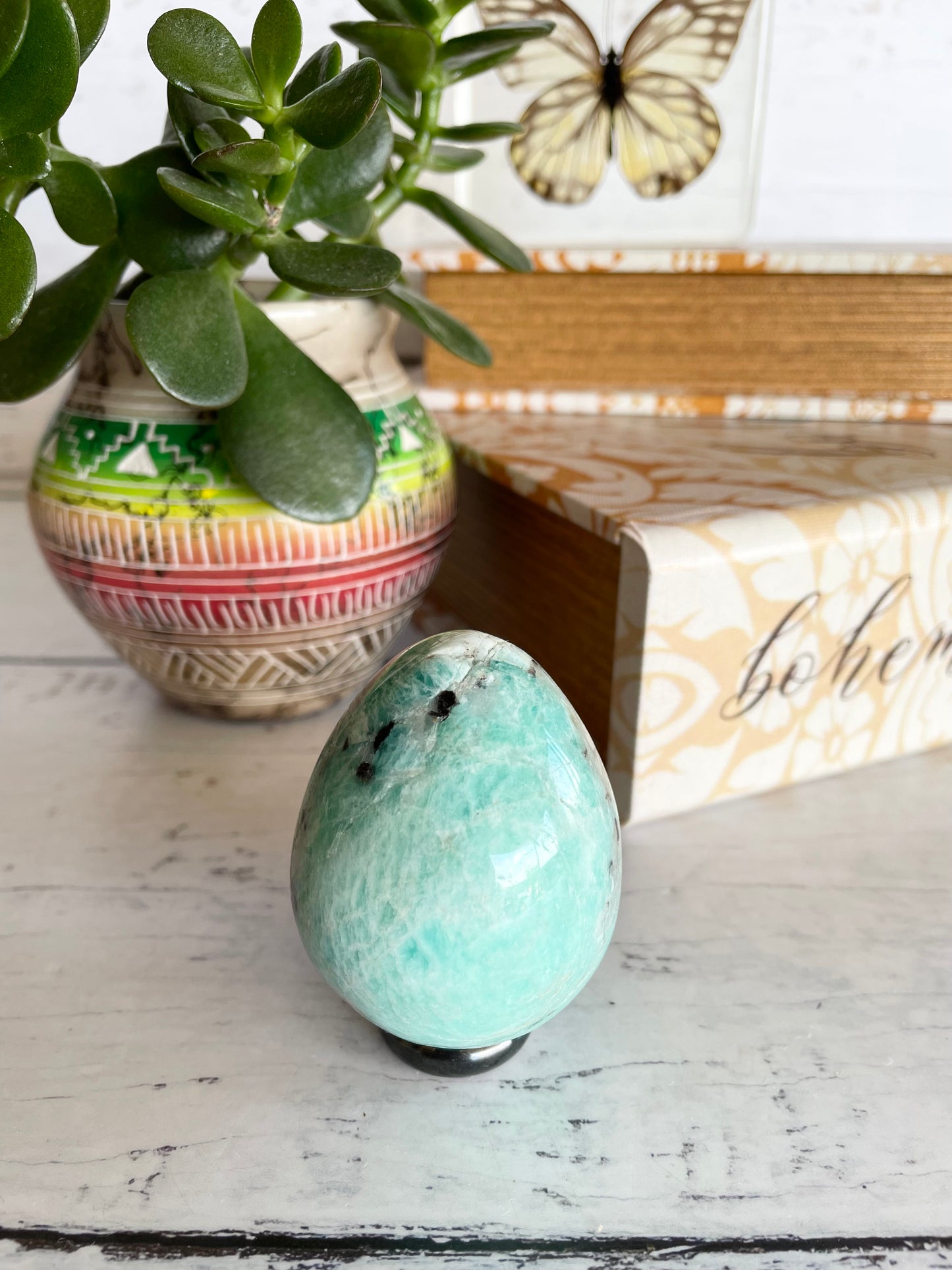 Amazonite Egg Includes Hematite Ring