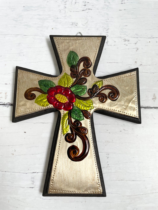Mexican Tin Painted Cross