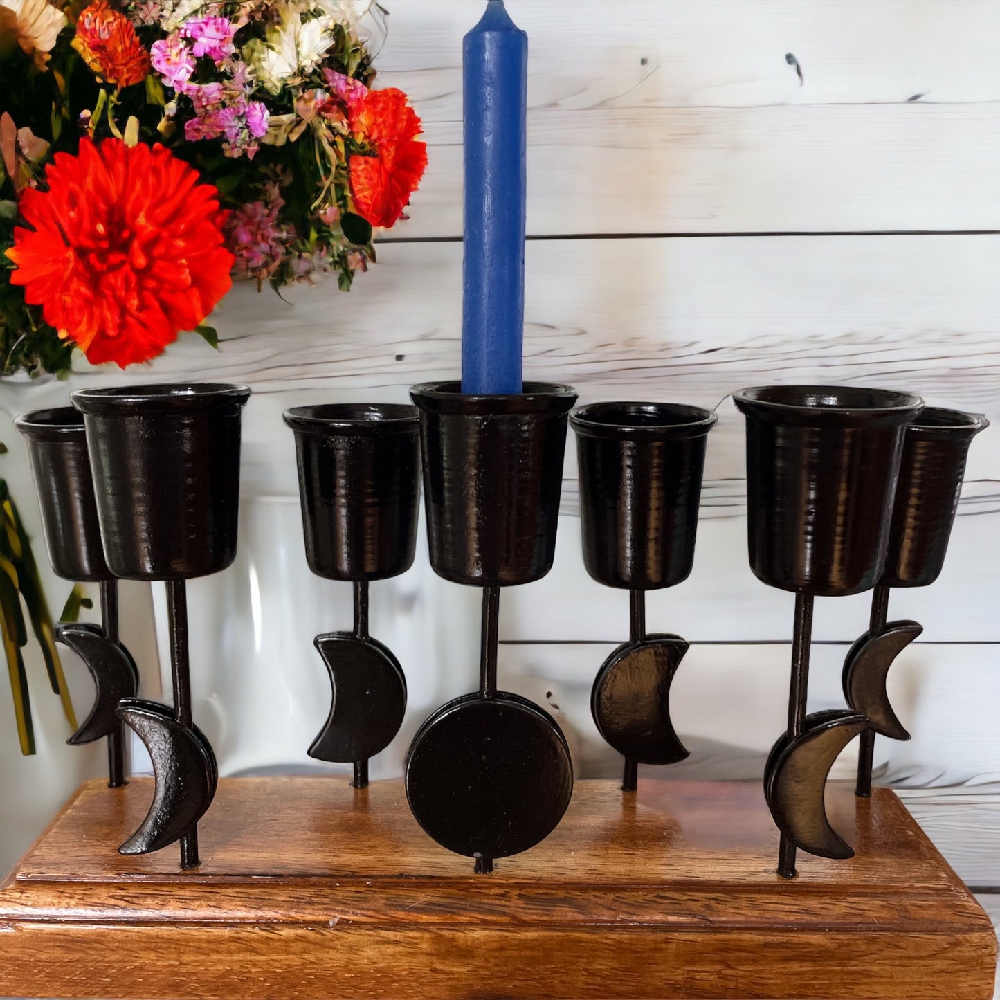 Moon Phases ~ Iron/Wooden candle holder