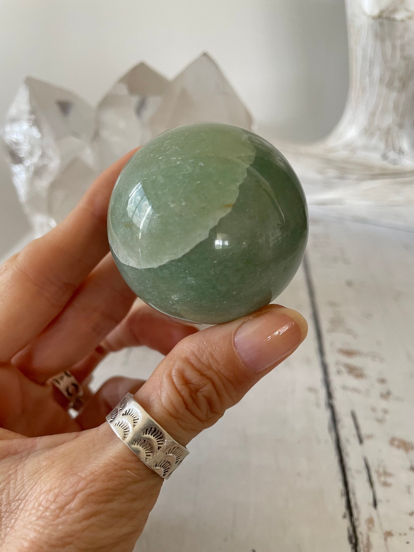 Green Aventurine Sphere Includes Wooden Holder