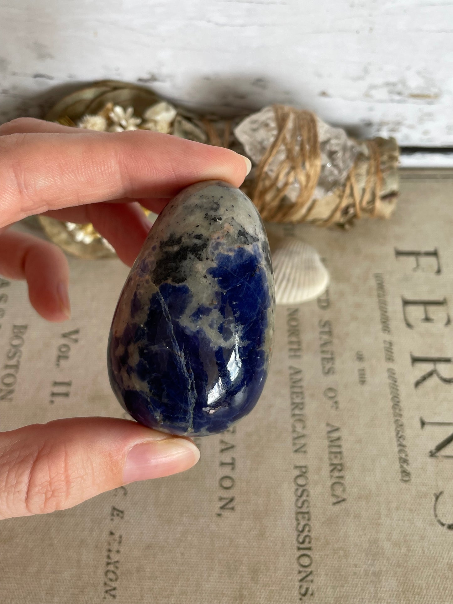 Sodalite Egg Includes Hematite Ring