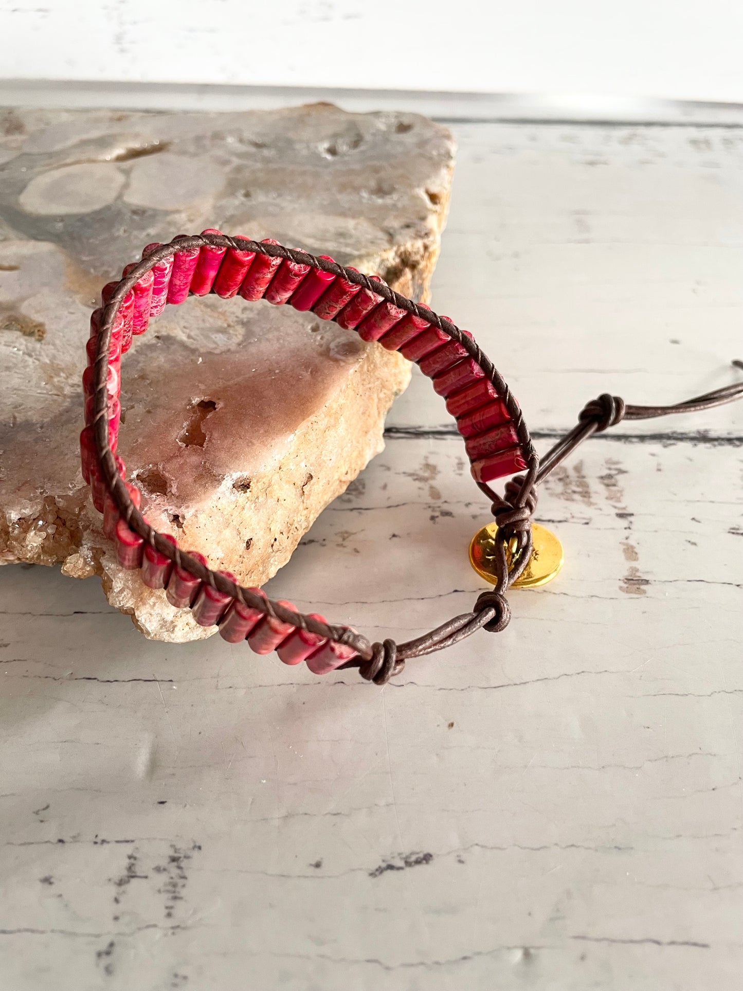 Adjustable Bracelet ~ Sea Sediment Red Jasper