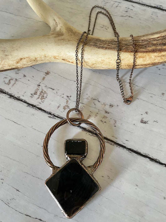 Copper Electroplated Necklace ~ Black Obsidian