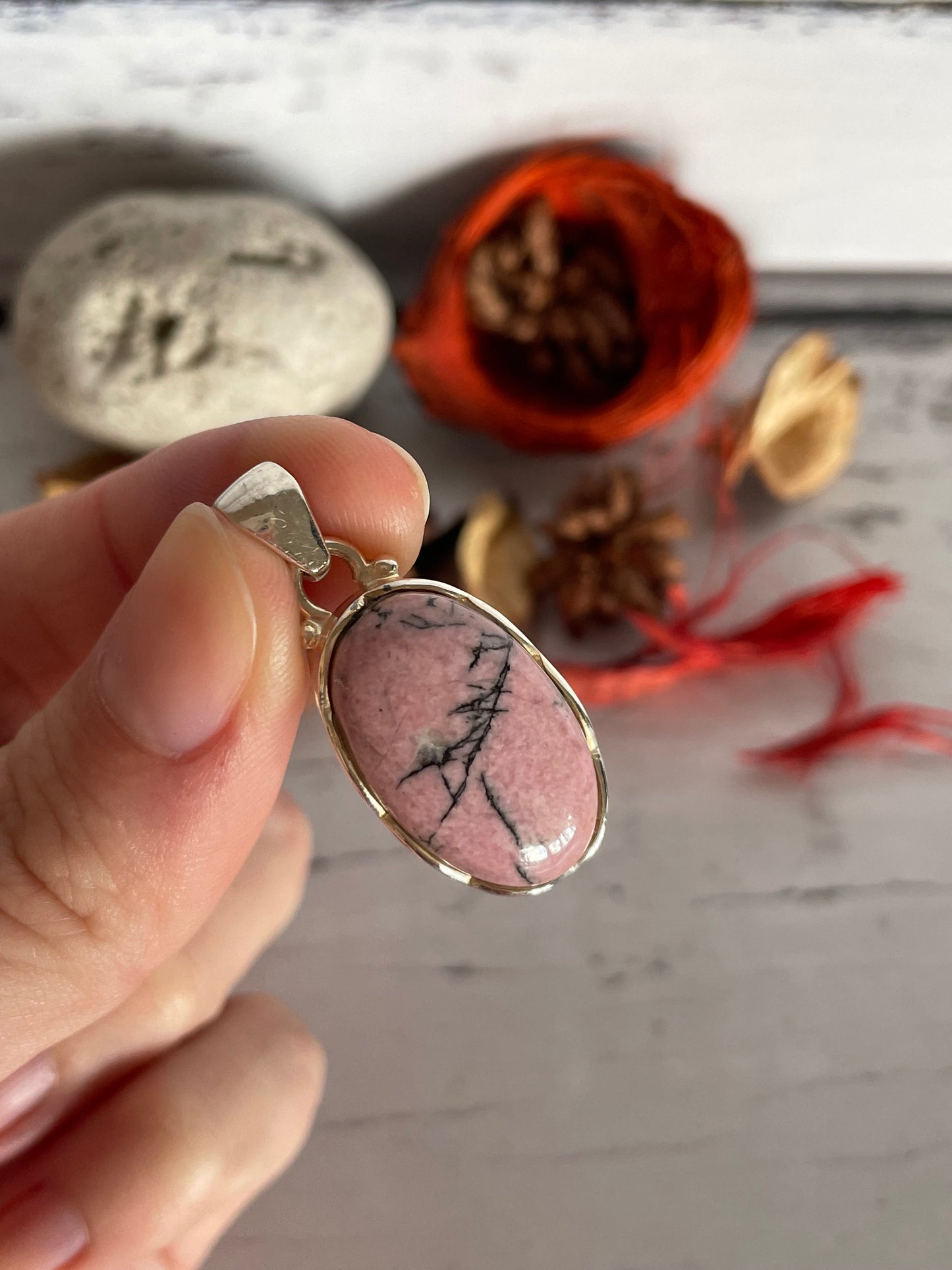 Rhodonite Silver Pendant