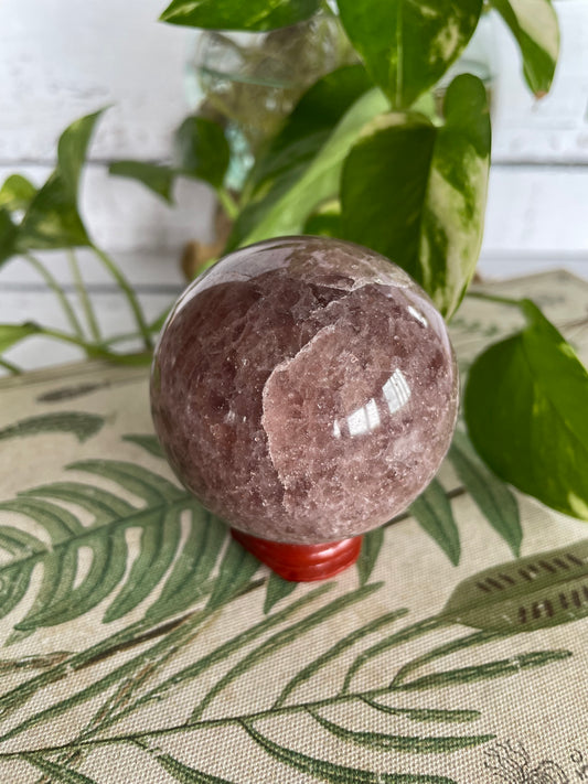 Strawberry Quartz Sphere Includes Wooden Holder