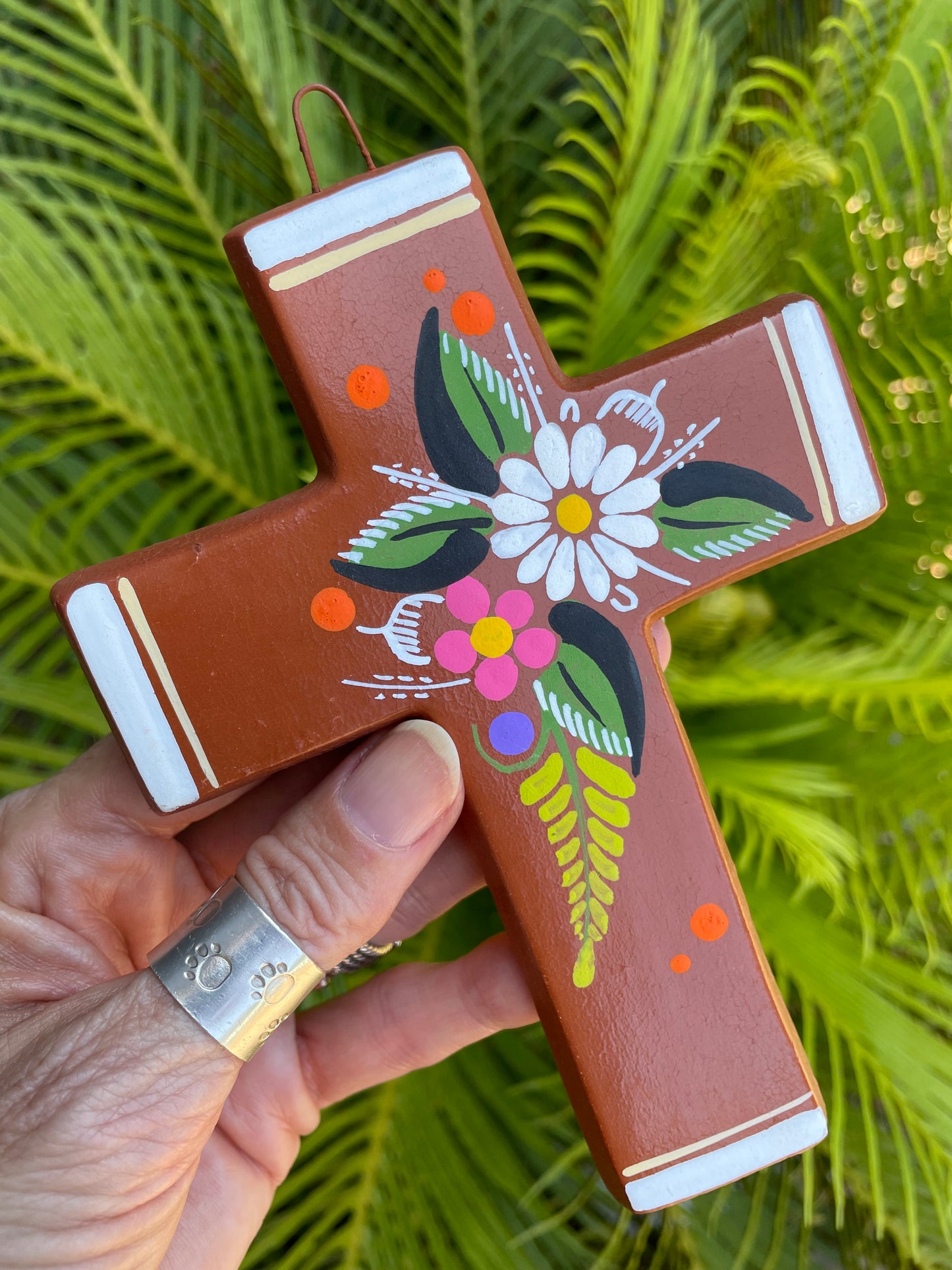 Mexican Pottery Floral Cross