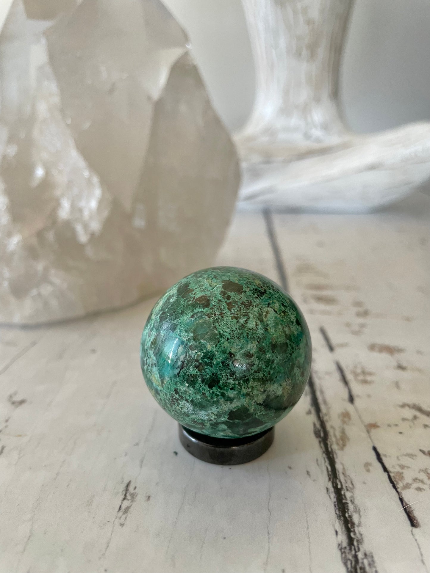 Chrysocolla Sphere Includes Wooden Holder