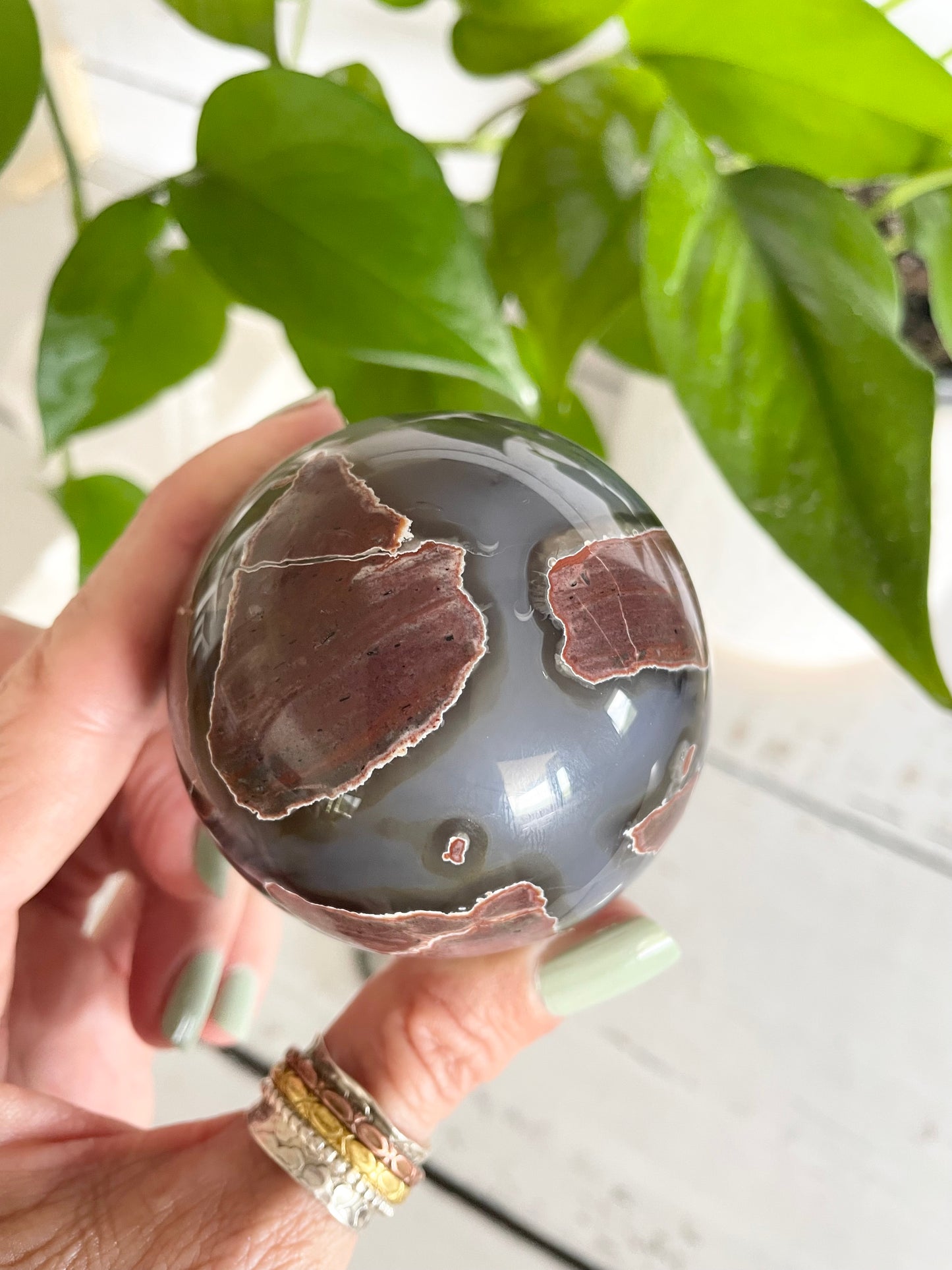 Football Agate Sphere Includes Wooden Holder