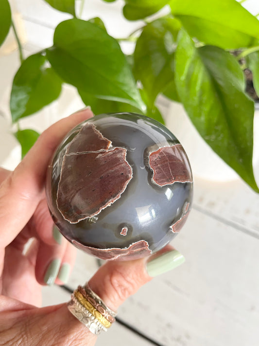 Football Agate Sphere Includes Wooden Holder