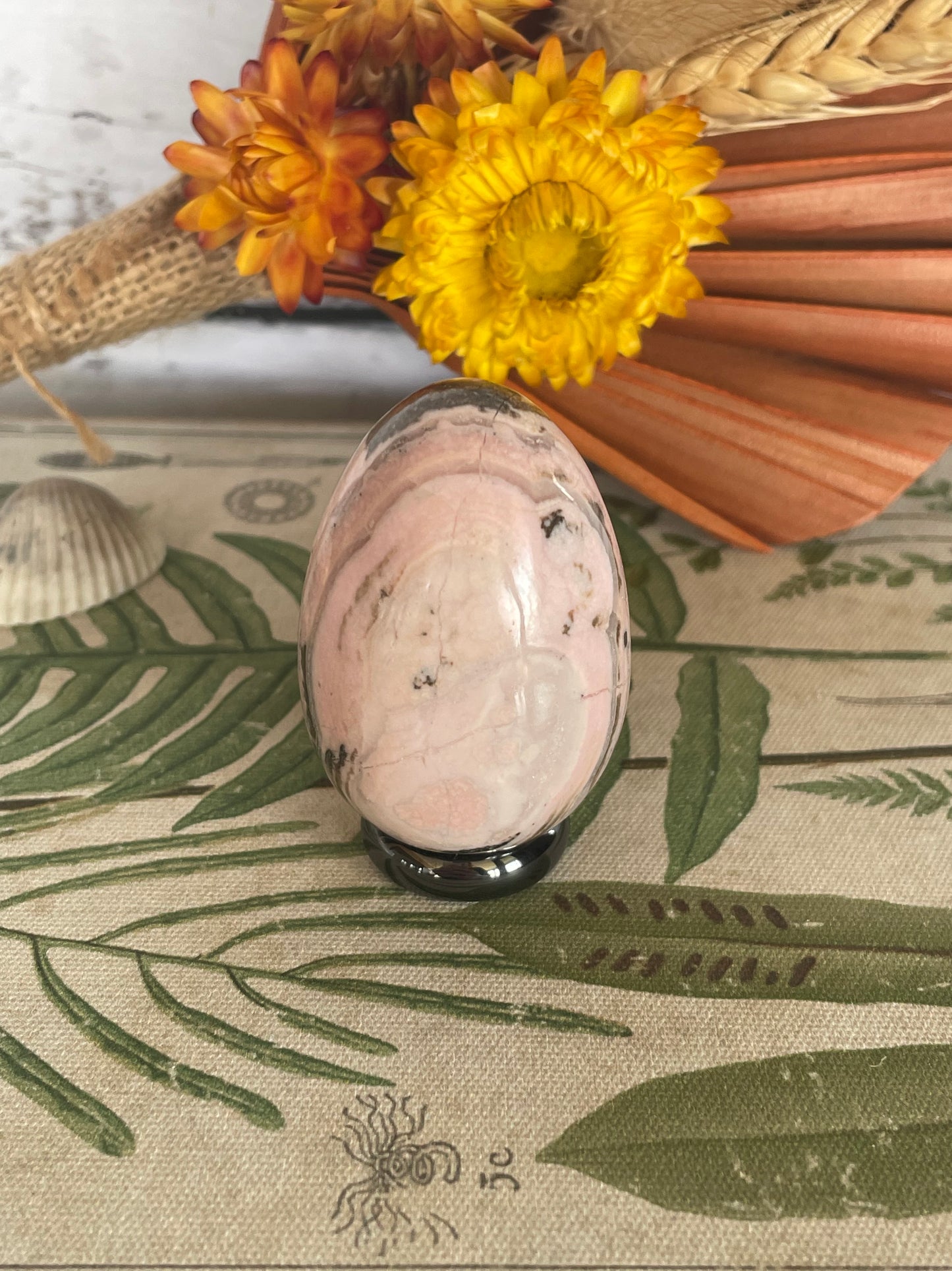 Rhodochrosite Egg Includes Hematite Ring