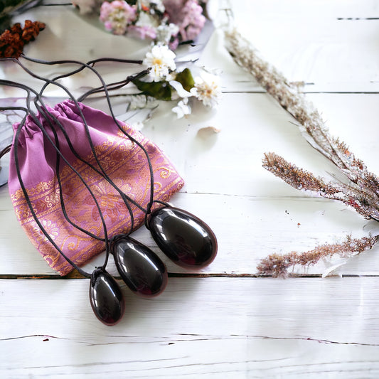 Yoni Eggs ~ Black Obsidian Set of 3 with Sari pouch