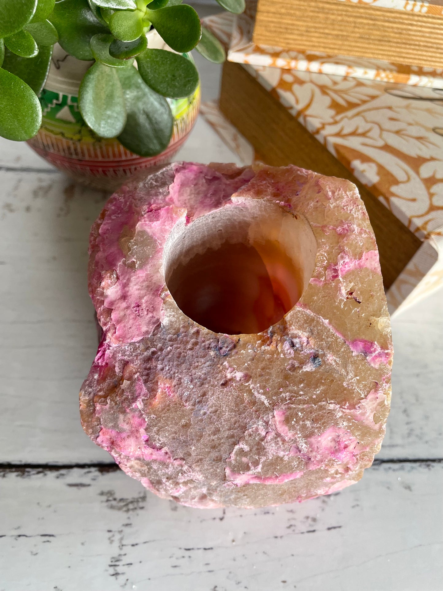 Agate Geode Candle Holder ~ Pink