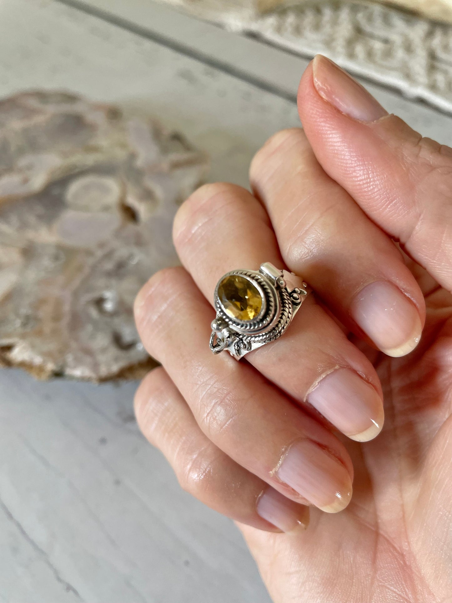 Citrine Poison Locket Ring ~ Size 8