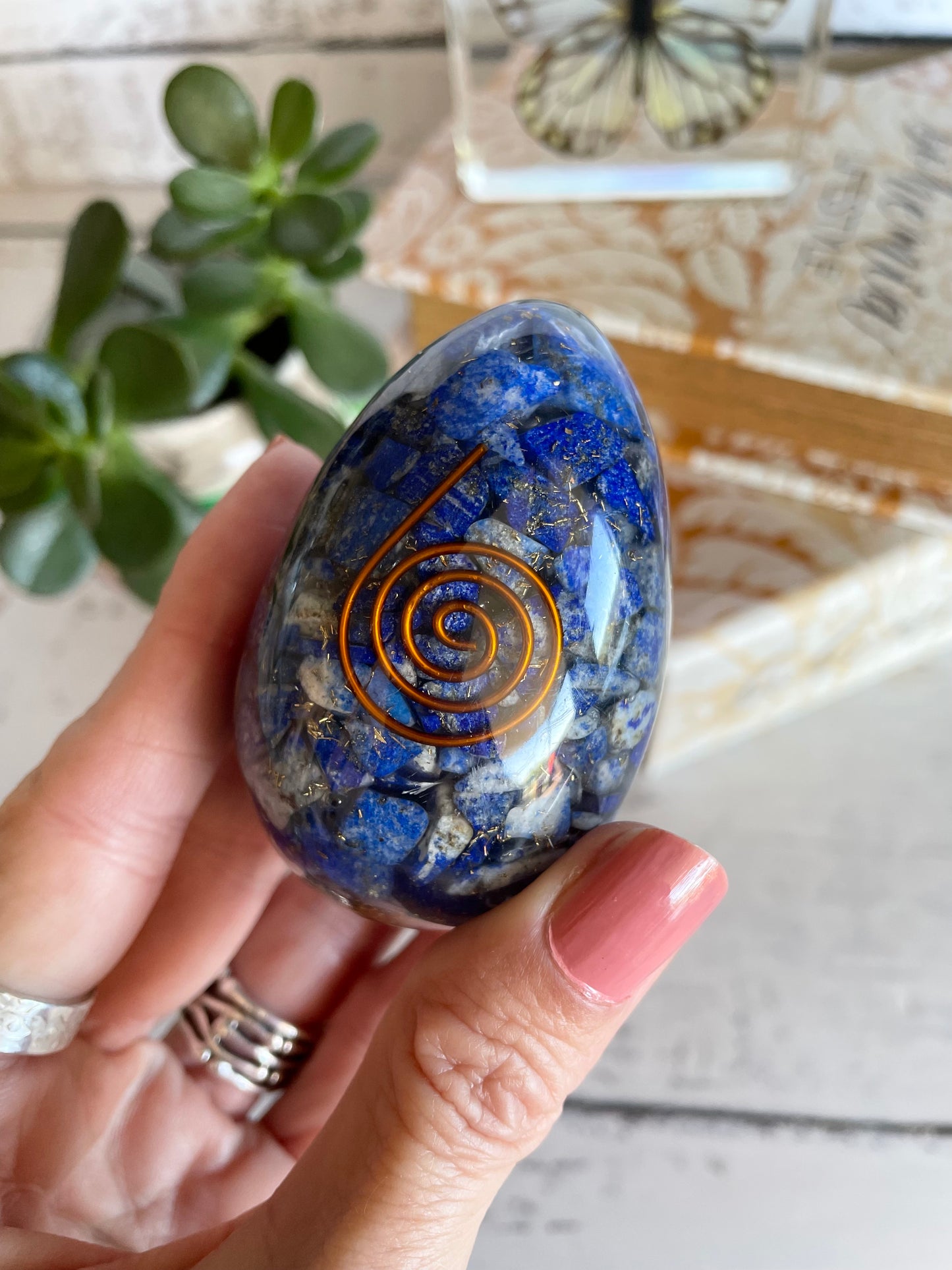 Orgone Egg - Lapis Lazuli Includes Hematite Ring