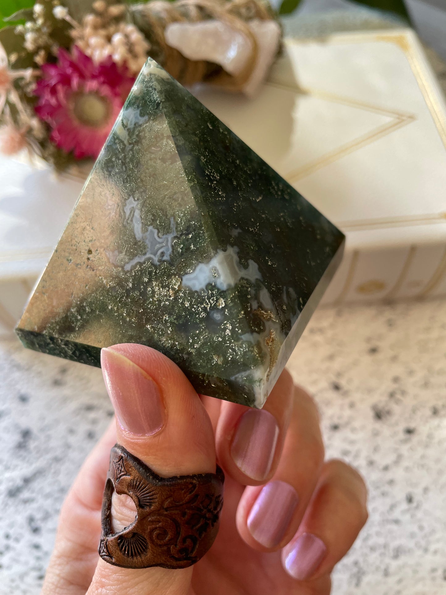 Moss Agate Pyramid