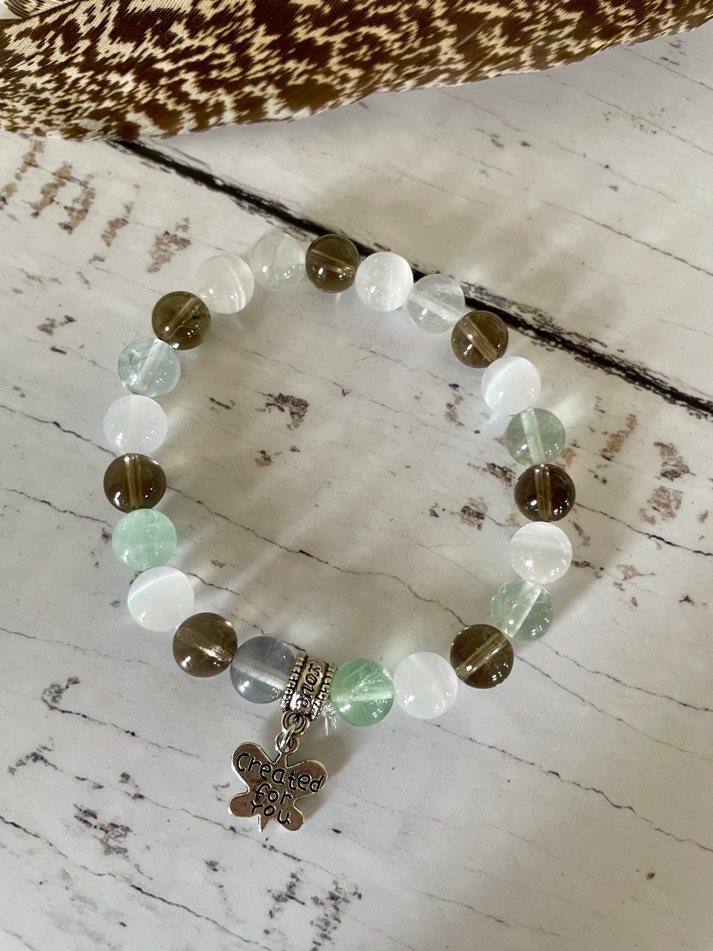 Green Fluorite/Selenite/Smoky Qtz ~ Cancer Support Healing Bracelet