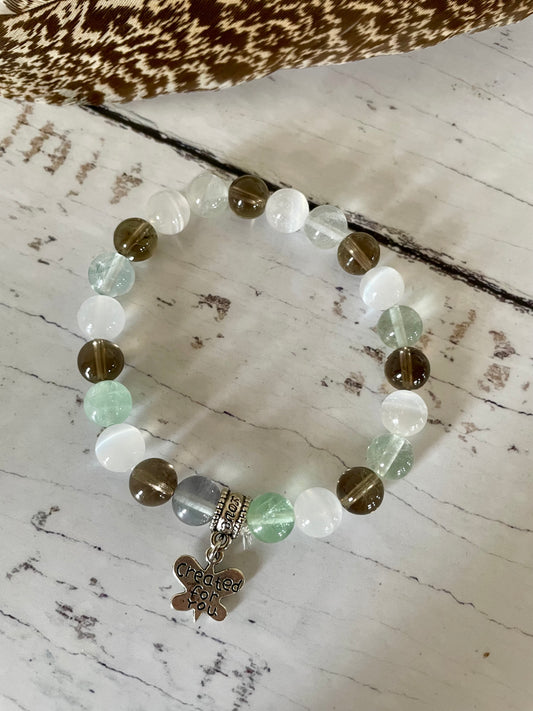 Green Fluorite/Selenite/Smoky Qtz ~ Cancer Support Healing Bracelet