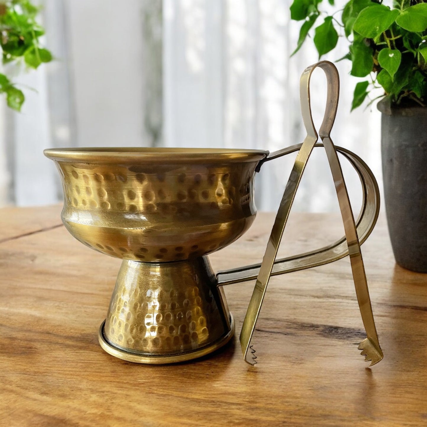 Brass Charcoal Burner With Tongs