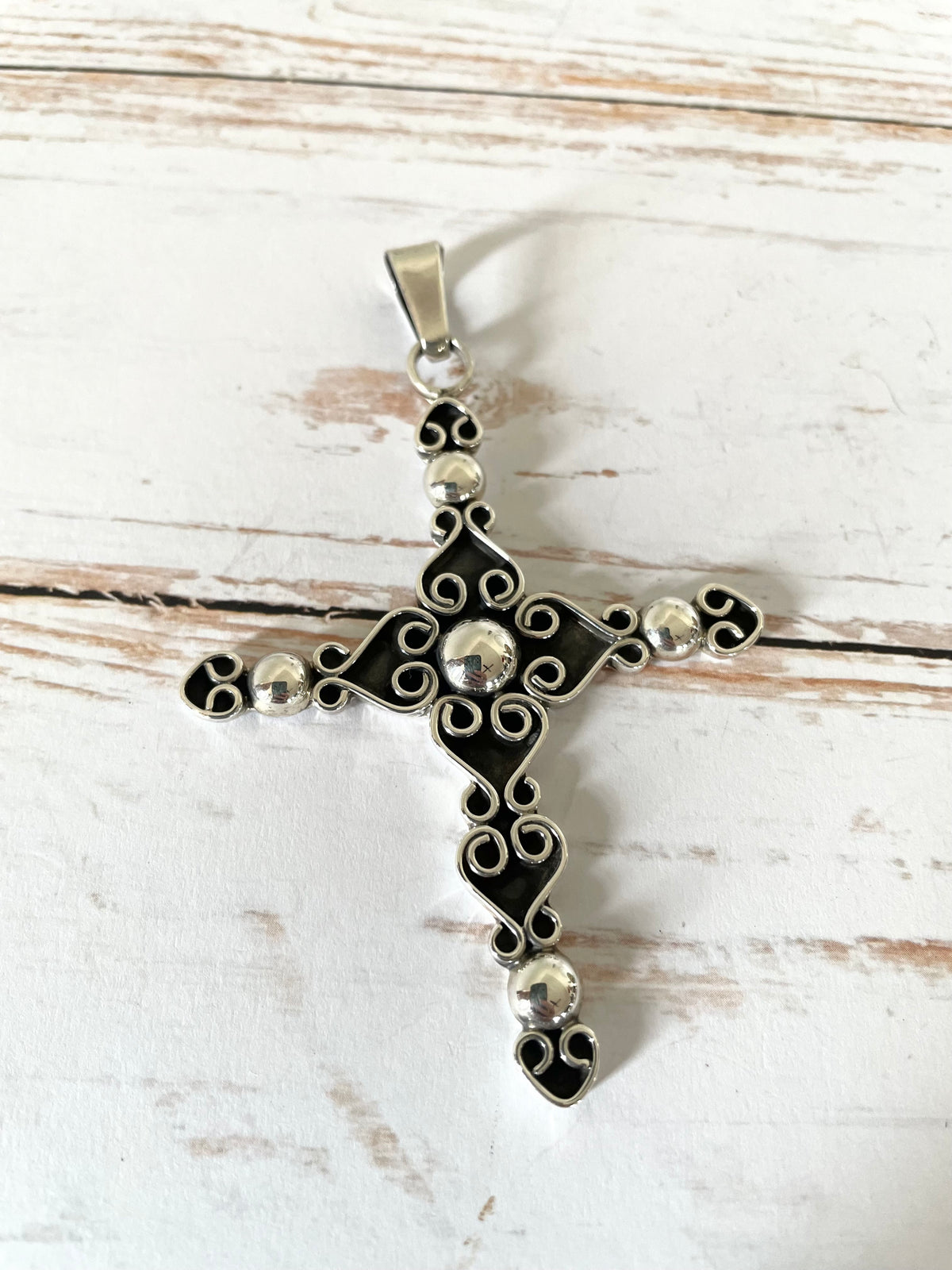 Mexican Ornate Cross Silver Pendant