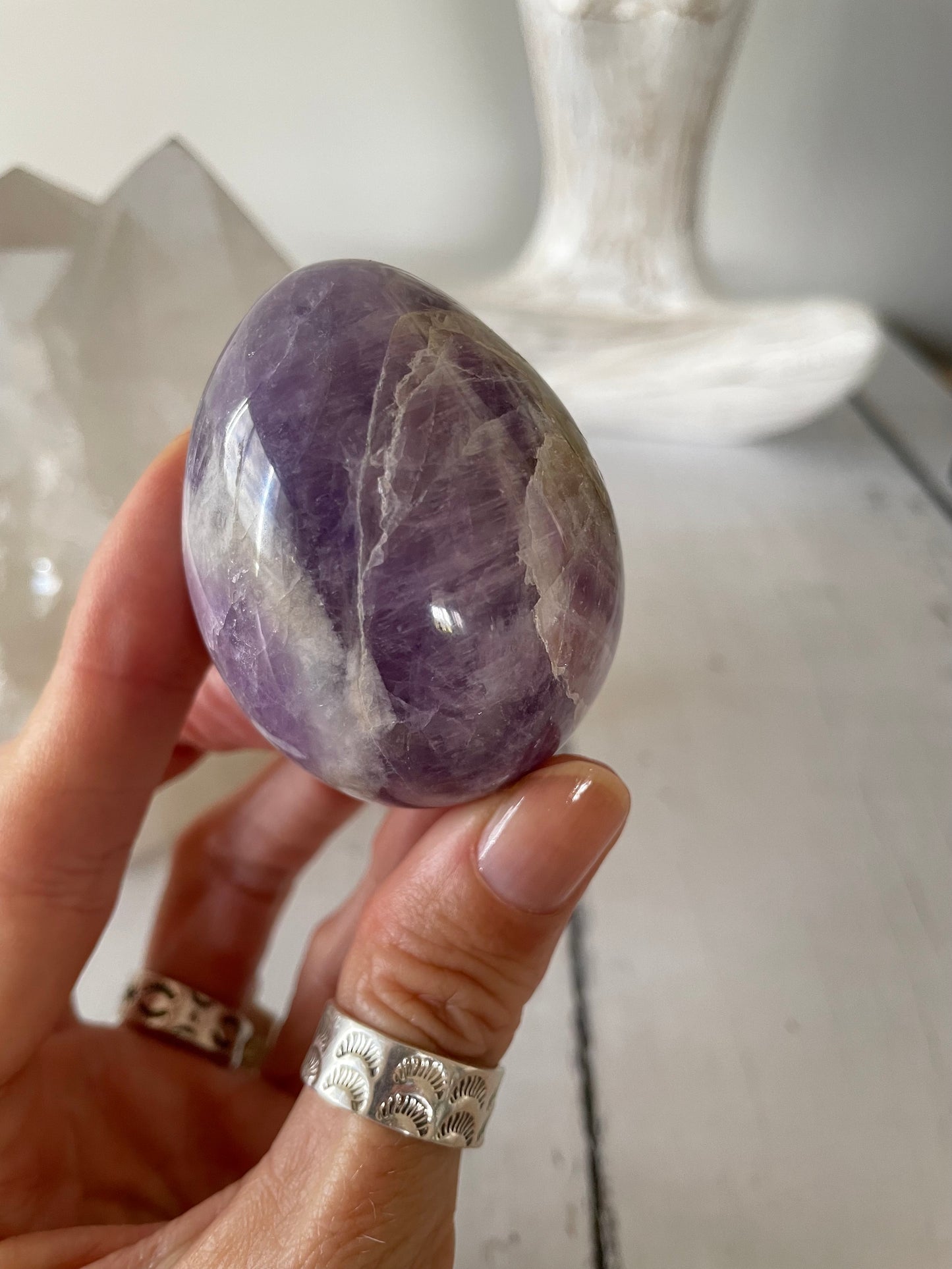 Chevron Dream Amethyst Egg Includes Hematite Ring