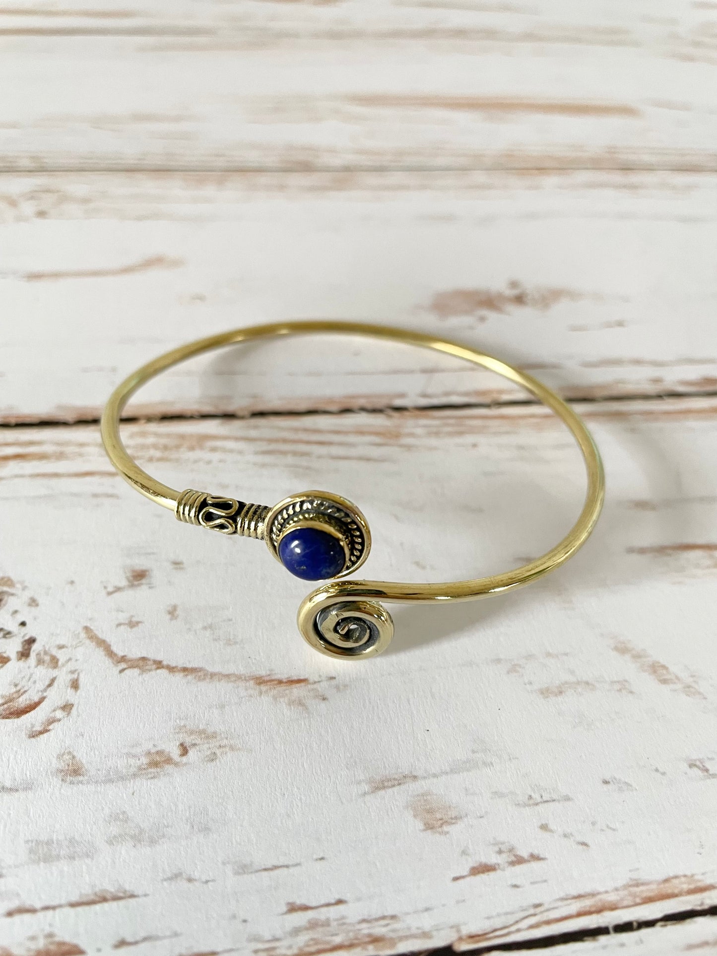 Lapis Lazuli Brass Cuff ~ adjustable