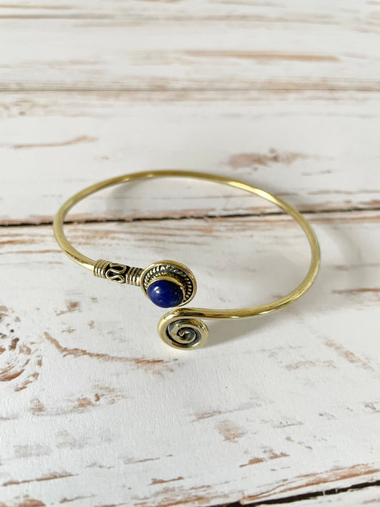 Lapis Lazuli Brass Cuff ~ adjustable