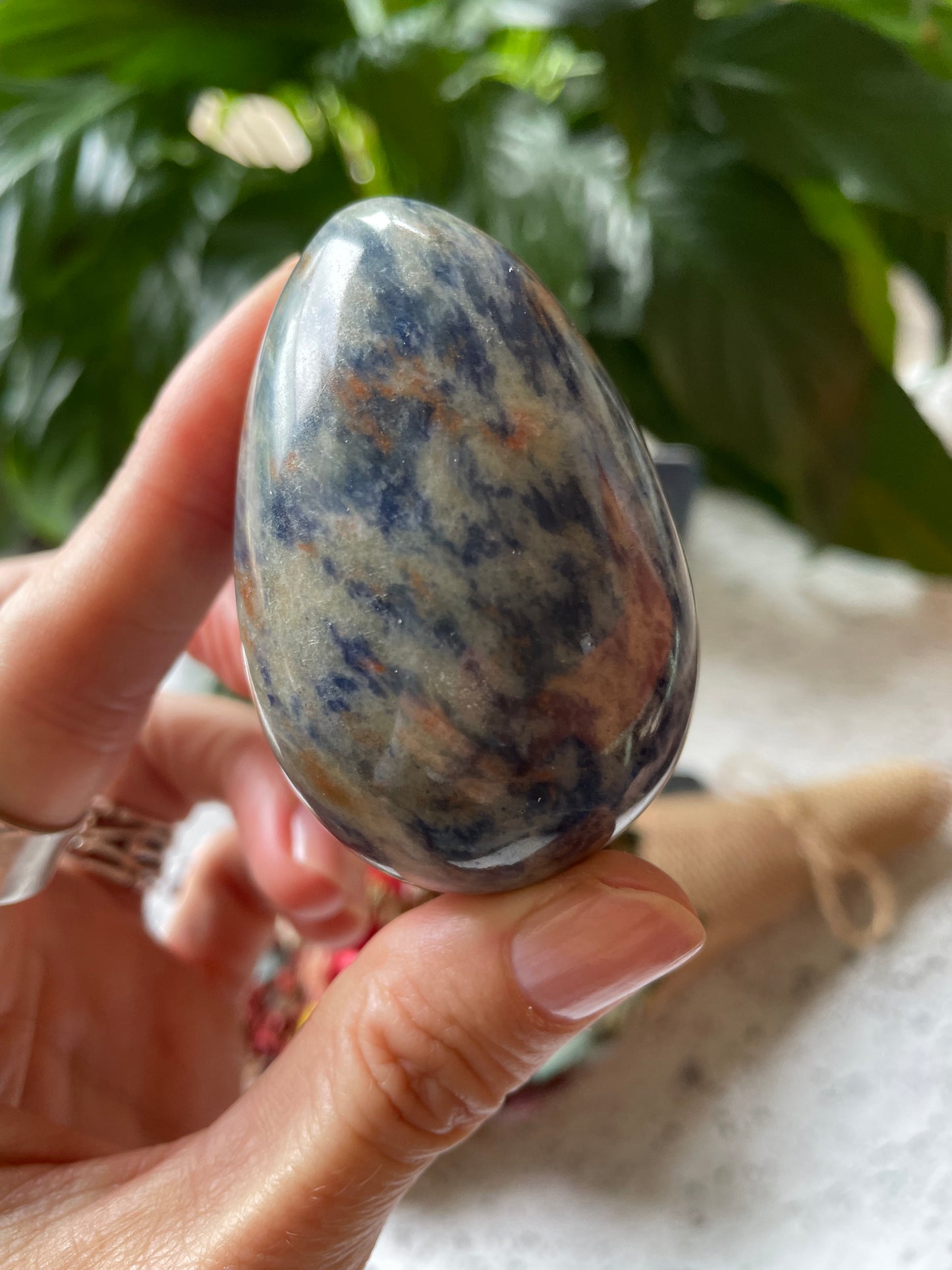 Sodalite Egg Includes Hematite Ring