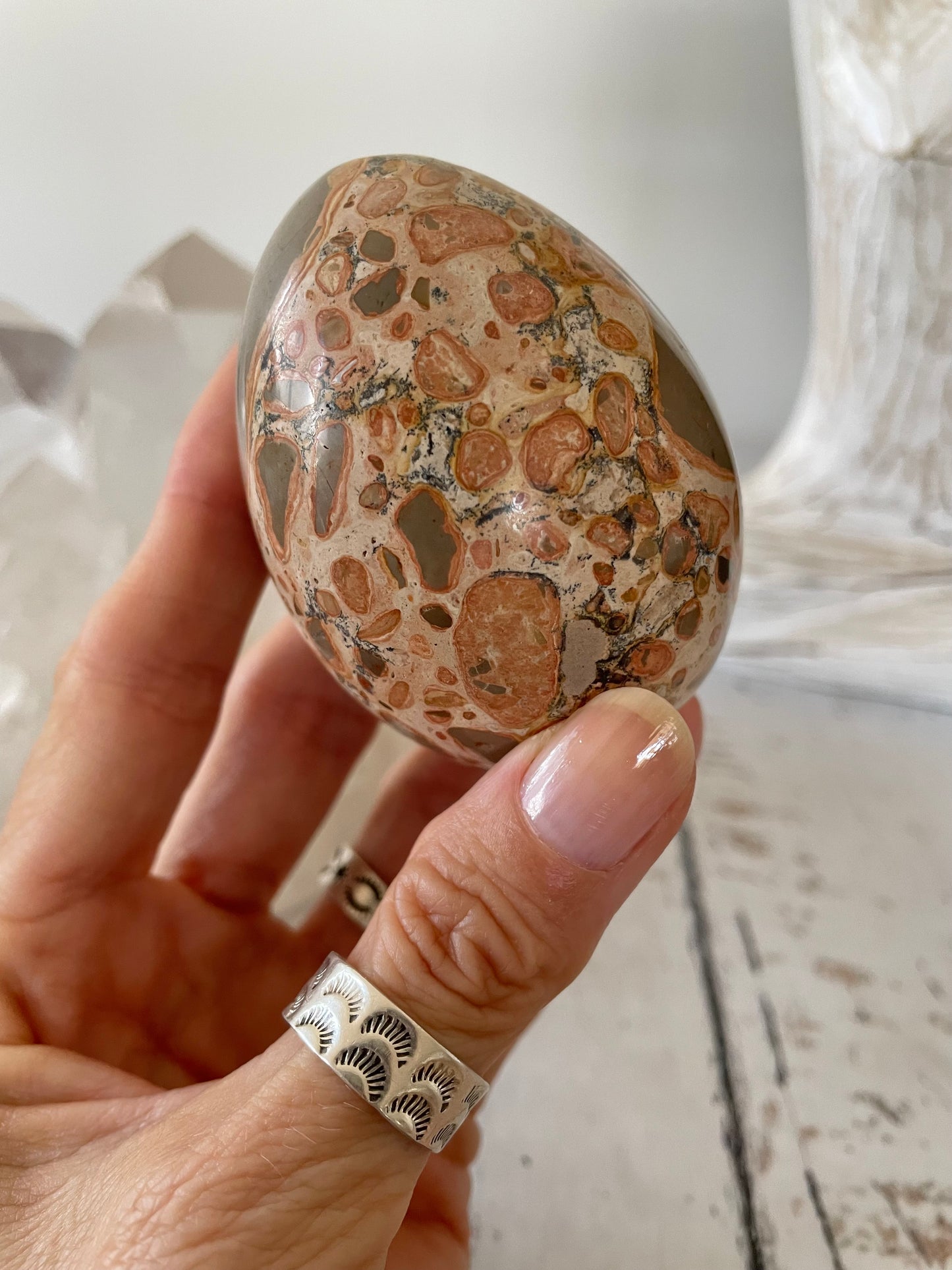 Leopard Skin Jasper Egg Includes Hematite Ring