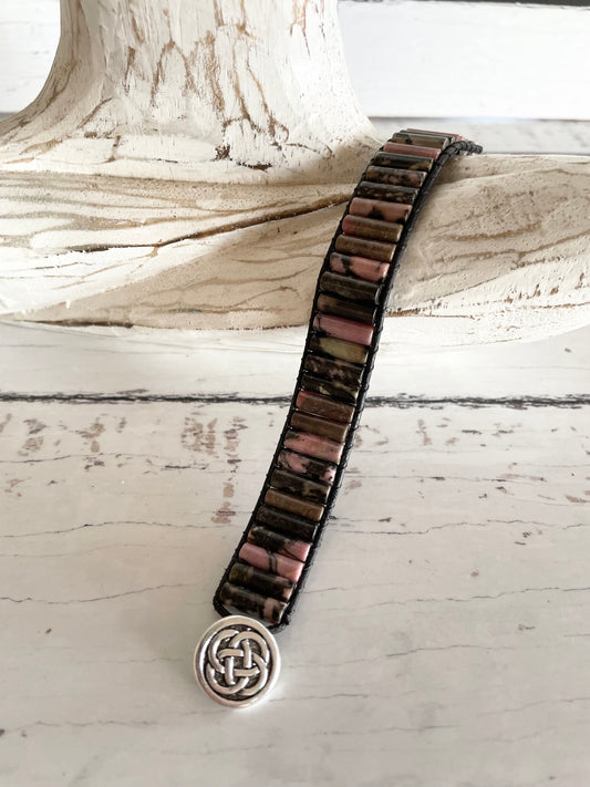 Crystal Adjustable Bracelet ~ Dark Rhodonite