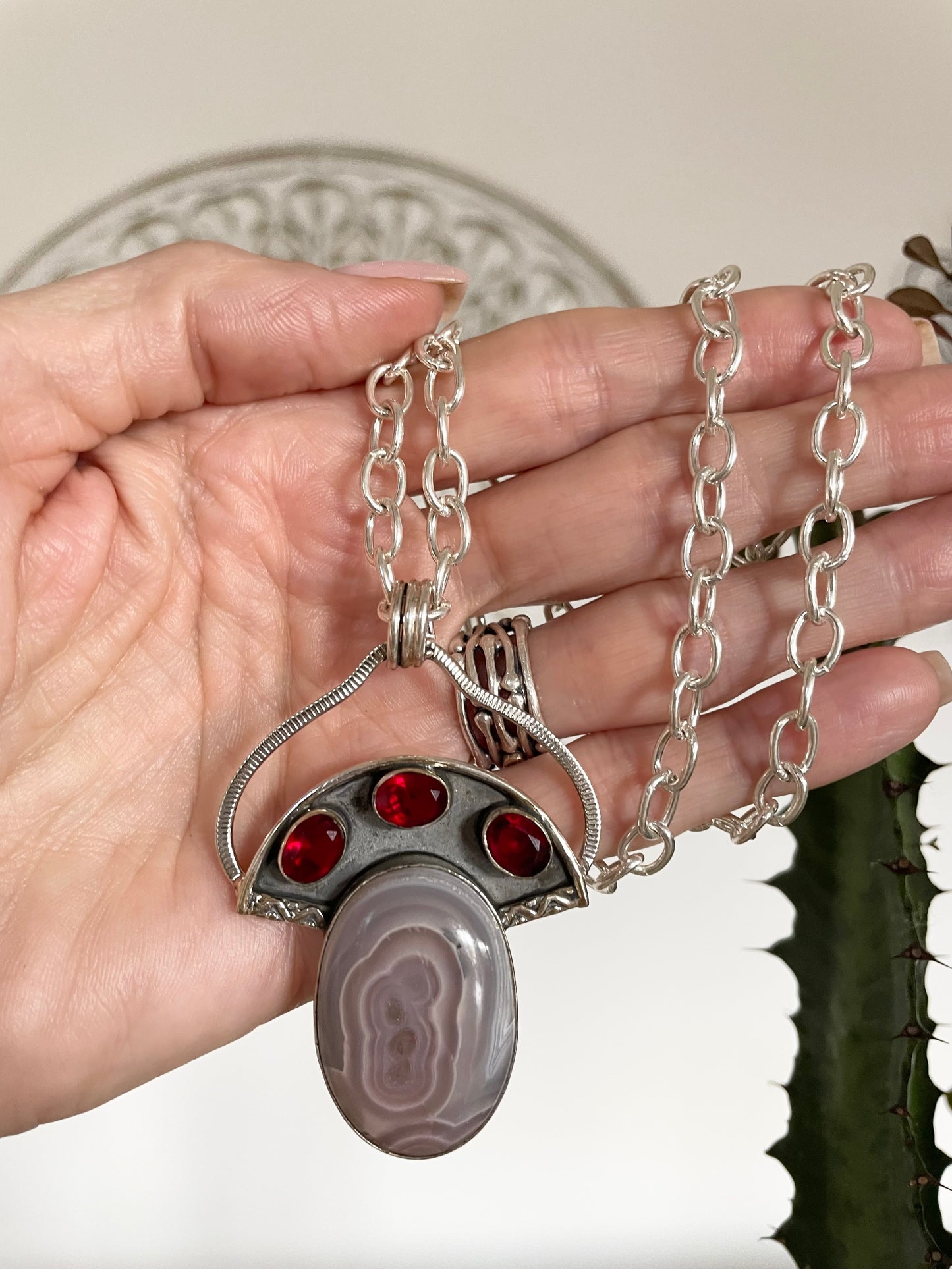 Botswana Agate & Ruby Necklace