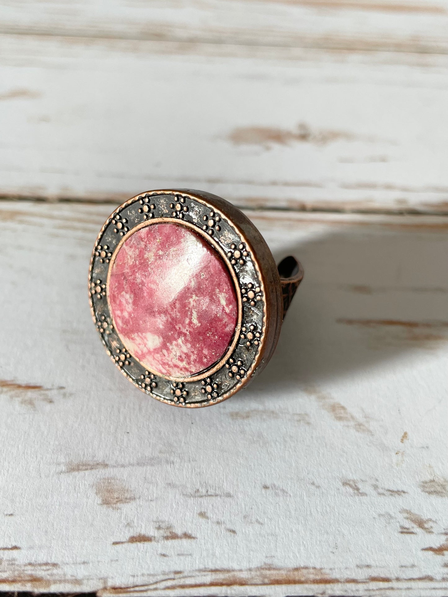 Copper Antiqued Ring ~ Thulite adjustable ring 6-10
