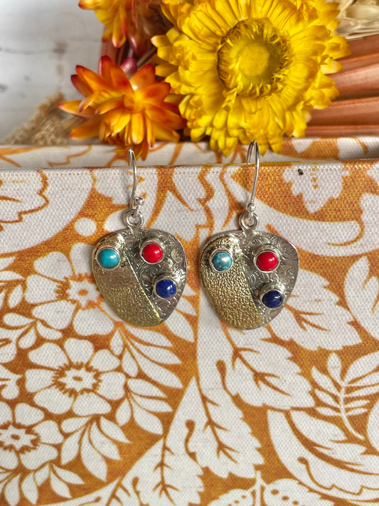 Coral, Turquoise & Lapis ~ Silver and Brass