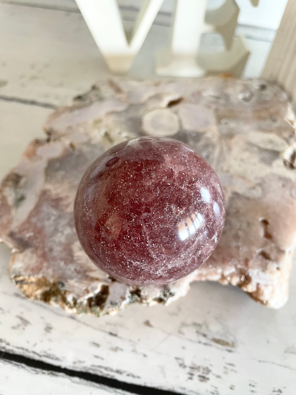 Strawberry Quartz Sphere includes holder