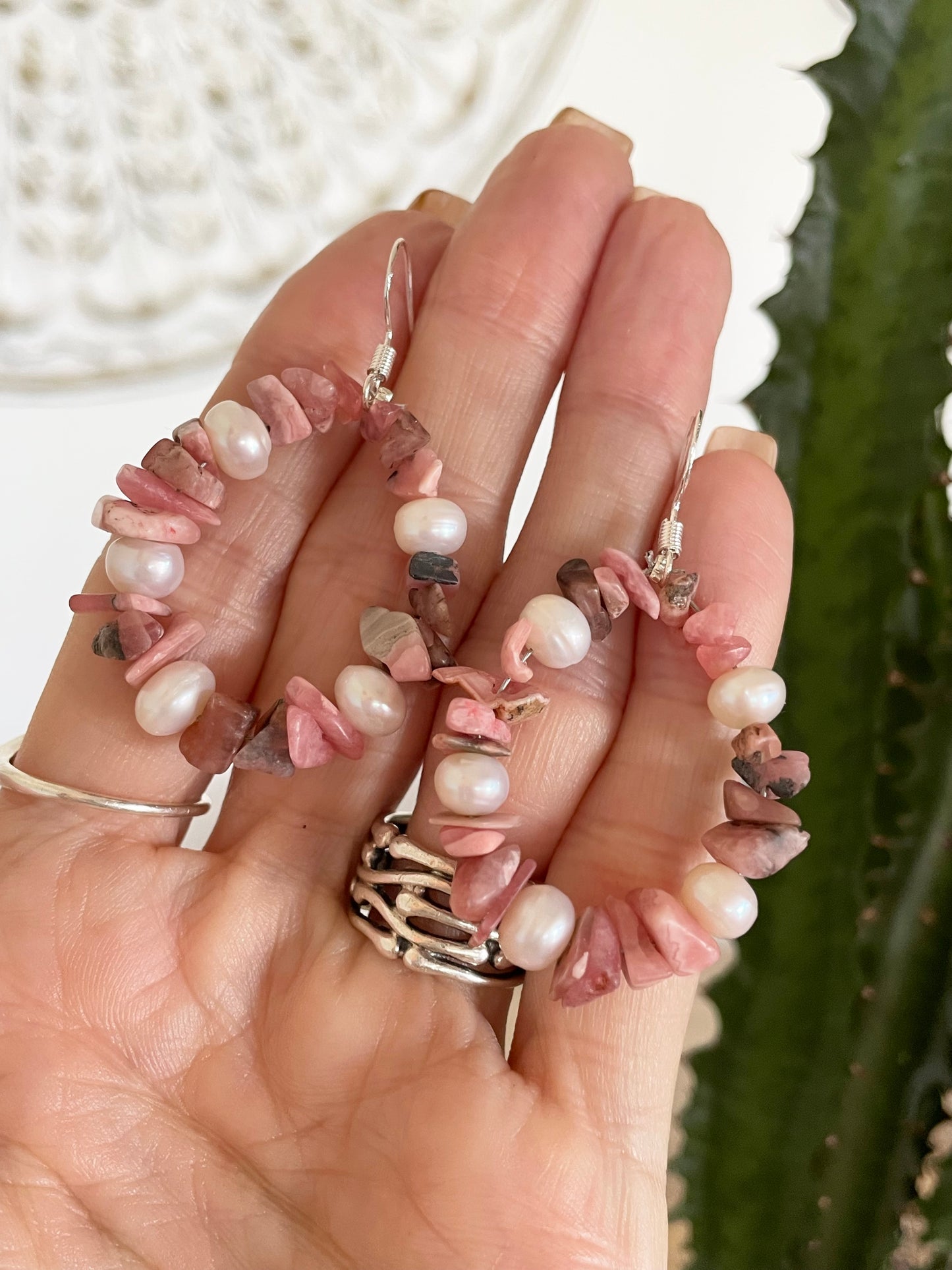 Rhodochrosite \Pearl Earrings