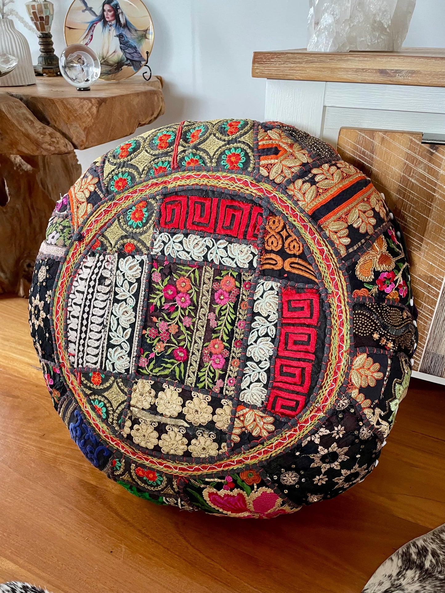 Boho embroidered cushion