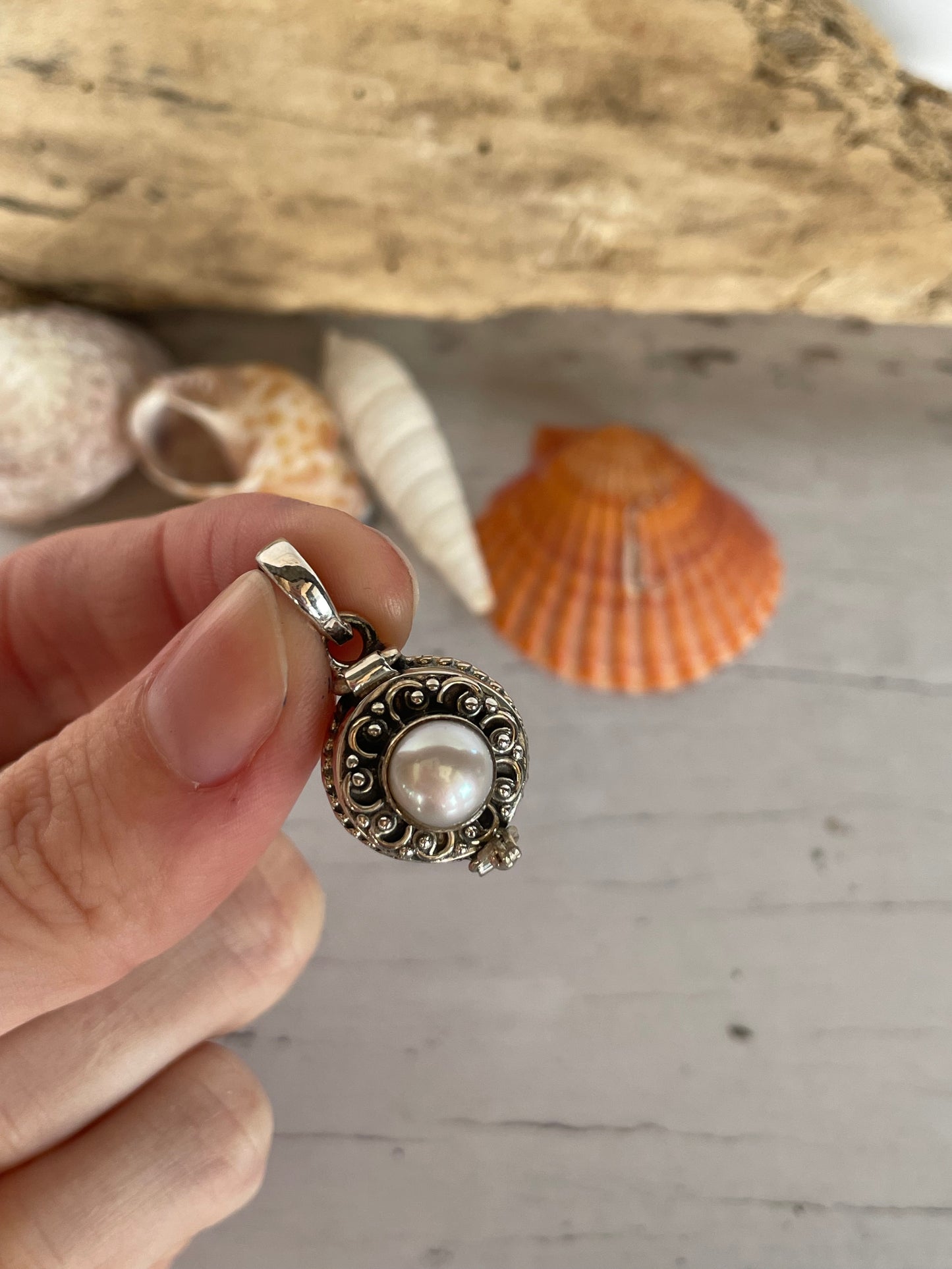 Poison Locket Silver Pendant ~ Pearl