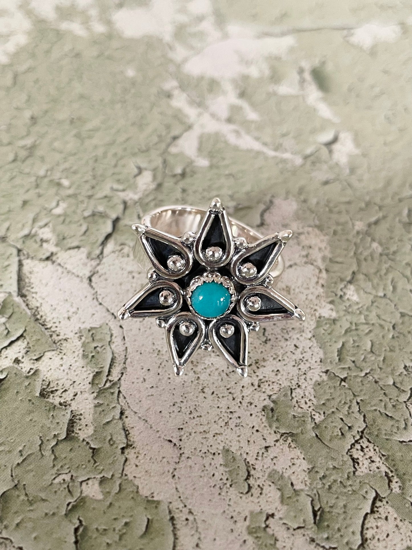 Kingman Turquoise Star Ring ~ adjustable 7.5 - 10