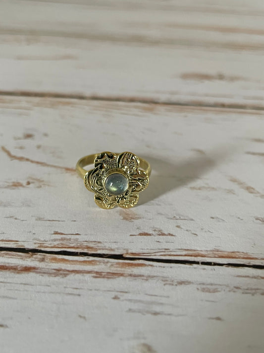 Light Labradorite Brass Ring - Size 6 .5