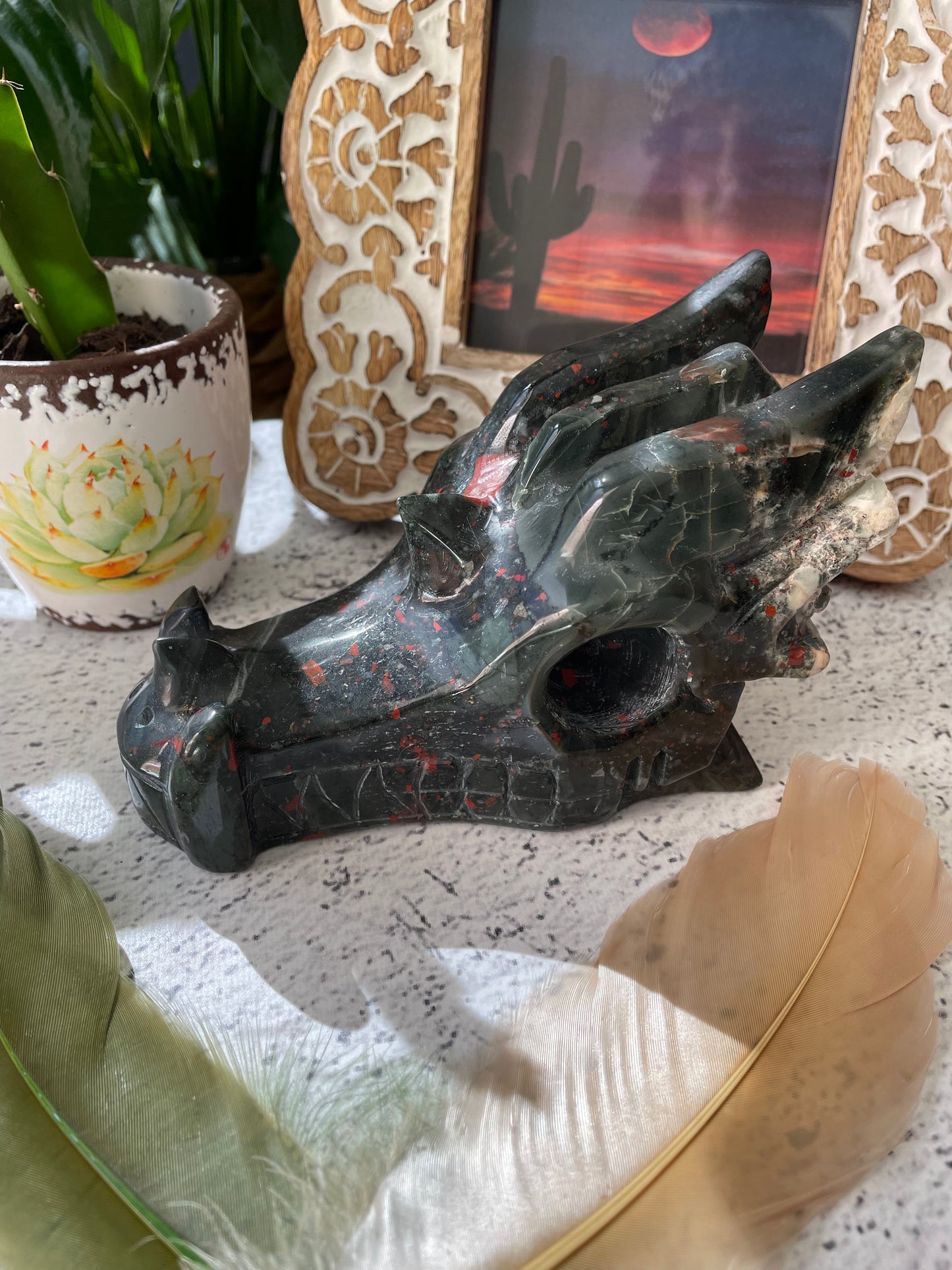 African Bloodstone Dragon Skull