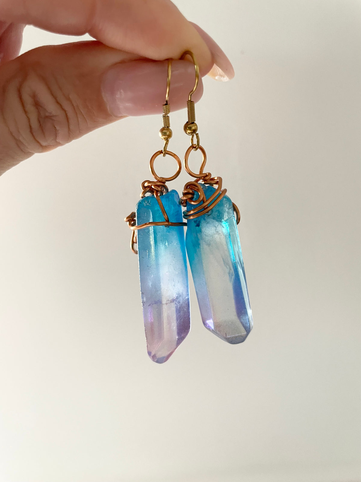 Cobalt Aura Quartz Wire Wrapped Earrings