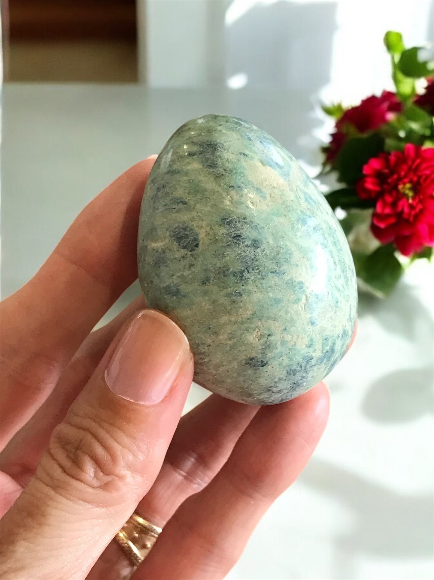 Ruby Fuchsite Egg Includes Hematite Ring